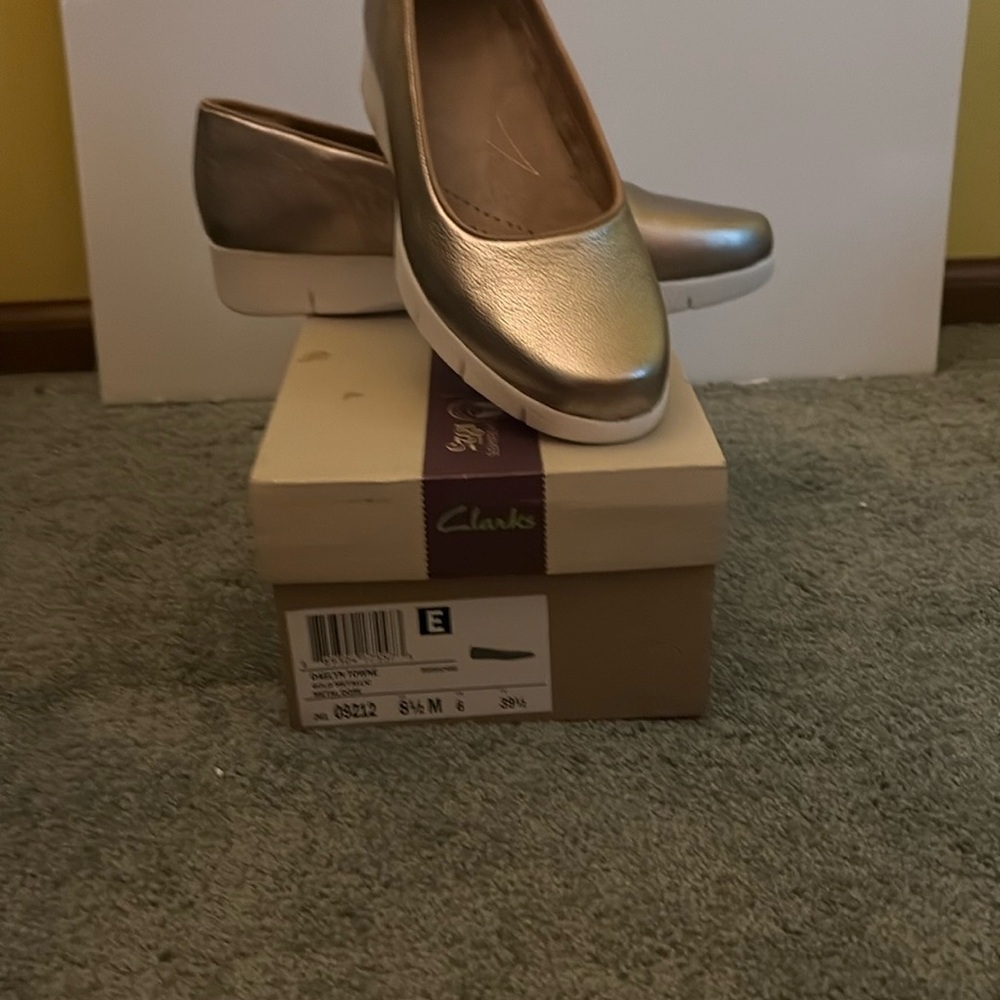 Clarks Gold Flats Classic Loafers